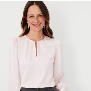 Ann Taylor Pearl Detail Pink Blouse Size Small Like New